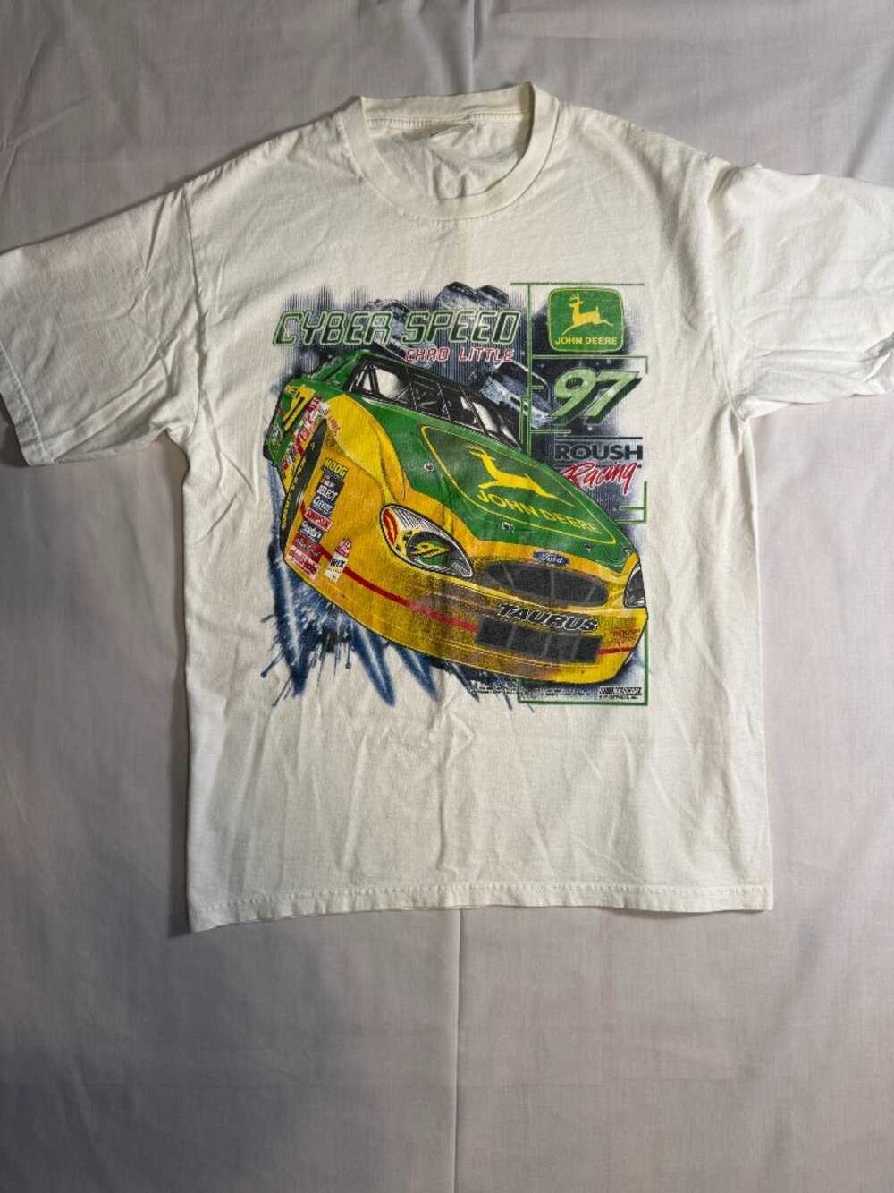 Vintage 90s Chad Little NASCAR T Shirt John Deere 97 Roush Racing Cyber Speed XL